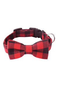Malier Dog Collar with Bow tie, Classice Plaid Pattern Dog Collar with Bow tie and Durable Buckle Collar for Small Medium Large Dogs Puppy (Medium, Red)
