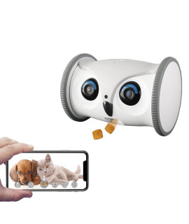 SKYMEE Owl Robot: Movable Full HD Pet camera with Treat Dispenser, Interactive Toy for Dogs and cats, Mobile control via AppA