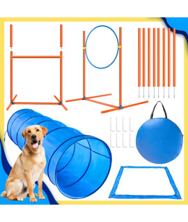 XiaZ Dog Agility Course Equipments, Obstacle Agility Training Starter Kit for Doggie, Pet Outdoor Games - Dog Tunnels, 8 Piece Weave Poles, Jumping Ring, High Jumps, Pause Box