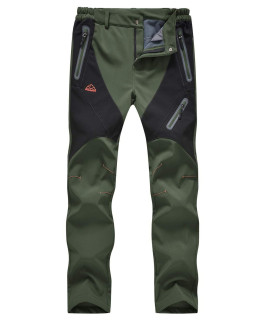 TBMPOY Womens Hiking Pants Outdoor Waterproof Windproof Softshell Fleece Snow Ski Pants Army green M