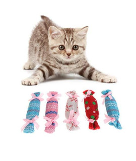 Amosfun 8Pcs candy Dog Pet Toys creative cloth candy Shaped Toys Interactive Pet cat chew Toys Kitten with catnip christmas Supplies for Pets Kittens cats(Random color)