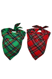 Malier 2 Pack Dog Bandana Christmas Classic Plaid Pets Scarf Triangle Bibs Kerchief Set Pet Costume Accessories Decoration for Small Medium Large Dogs Cats Pets (Green + Red, Large)