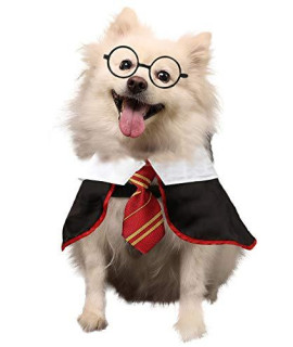 Coomour Halloween Dogs Costume Pet Wizard Shirt Funny Cat Clothes for Dog Clothing with Glasses (Large)