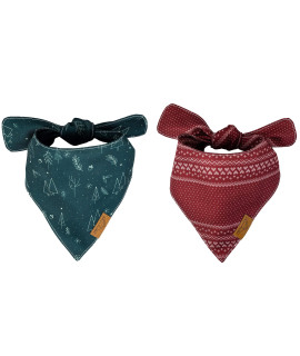 Remy+Roo Dog Bandanas - 2 Pack Evergreen Set Premium Durable Fabric Unique Shape Adjustable Fit Multiple Sizes Offered (Small)