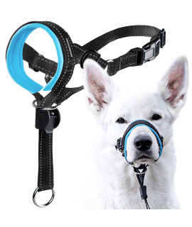 GoodBoy Dog Head Halter with Safety Strap - Stops Heavy Pulling On The Leash - Padded Headcollar for Small Medium and Large Dog Sizes - Head Collar Training Guide Included (Size 1, Blue)