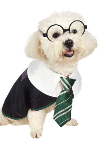 Impoosy Pet Halloween Dog Shirts Funny Cat Wizard Costume Cute Apparel Soft Clothes with Glasses (Large,Neck:18)