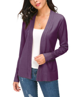 Womens Knit cardigan Open Front Sweater coat Long Sleeve (S, Purple)