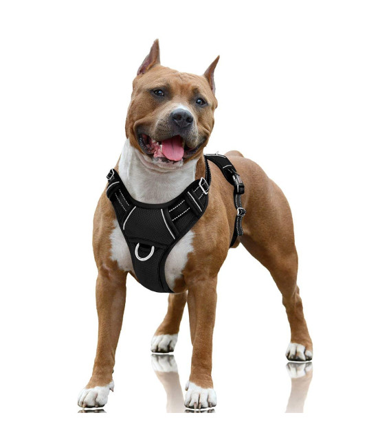 BARKBAY No Pull Dog Harness Large Step in Reflective Dog Harness with Front Clip and Easy Control Handle for Walking Training Running with ID tag Pocket(Black,L)