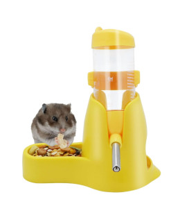 3 in 1 Hamster Hanging Water Bottle Pet Auto Dispenser with Base for Dwarf Hamster Mouse Rat Hedgehog (80ML, Yellow)