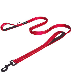 DOgSAYS Dog Leash 5ft Long Traffic Padded Two Handle Heavy Duty Double Handles Lead for Large Dogs or Medium Dogs Training Reflective Leashes Dual Handle (5 FT, Red)