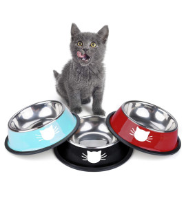 Legendog 3Pcs Cat Bowls, Cute Cat Food Bowls, Stainless Steel Cat Bowl, Cat Bowls for Food and Water, Cat Food Dish with Food Scoops?(Blue+Black+Red)