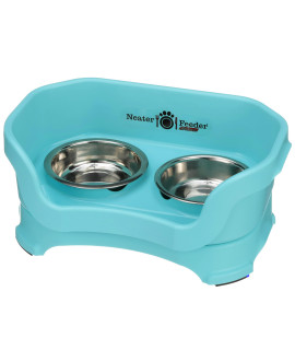 Neater Feeder - Deluxe Model for Cats - Mess-Proof Elevated Cats Bowls (Aquamarine) - Non-Tip, Spill Proof, Non-Skid Food & Water Bowls for Pets