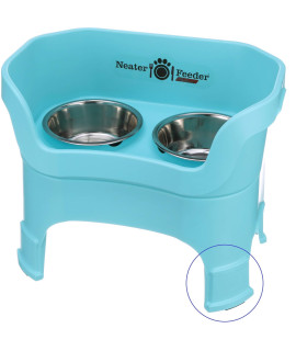 Neater Feeder Deluxe with Leg Extensions for Large Dogs - Mess Proof Pet Feeder with Stainless Steel Food & Water Bowls - Drip Proof, Non-Tip, and Non-Slip - Aquamarine