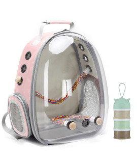 Bird Carrier Cage, Bird Travel Backpack with Stainless Steel Tray and Standing Perch (Large, Pink)