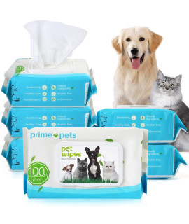 PrimePets Dog Grooming Wipes, 600 Count, 6x8 Inch Deodorizing Wipes for Dogs & Cats, 100% Fragrance Free, Natural Pet Wipes for Cleaning Face Bum Eyes Ears Paws Teeth, Dog Wipes