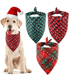 Syhood 3 Pieces Christmas Pet Bandanas Triangle Pet Bibs Plaid Dog Scarf Kerchief for Christmas Pet Costume