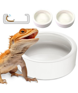 Reptile Food Dish Bowl, Worm Water Dish Small (2.75in) Lizard Gecko Ceramic Pet Bowl, Mealworms Bowls for Leopard Bearded Dragon Chameleon Hermit Crab Dubia Cricket Anti-Escape Superworm Feeder 2 Pack