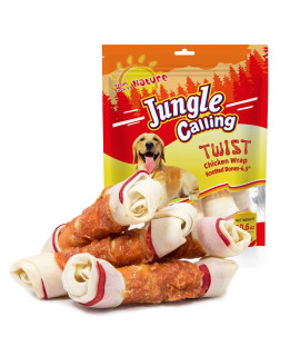 Jungle Calling Chicken Wrap Knotted Bones Dog Chews, Long Lasting Beefhide Treats Real Rawhide Bones for Large Dogs Training Treats