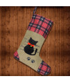 Wendsim Christmas Stocking for Cat Black Cat Christmas Stocking with Kitty Pattern Christmas Decorations, with Red Bowknot Pet Stocking for Christmas Holiday Personalize(Cat Pattern)