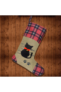 Wendsim Christmas Stocking for Cat Black Cat Christmas Stocking with Kitty Pattern Christmas Decorations, with Red Bowknot Pet Stocking for Christmas Holiday Personalize(Cat Pattern)