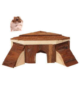 Wontee Hamster Wood House Hamster Hideout Hut for Dwarf Hamsters Mice Small Gerbils (B- Dual-Ladder House)