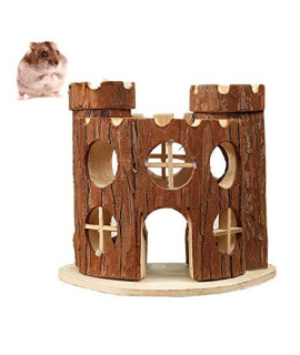 Wontee Hamster Wood House Hamster Hideout Hut for Dwarf Hamsters Mice Small Gerbils (A- Castle House)