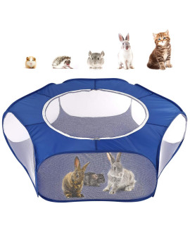 Pawaboo Small Animals Playpen, Waterproof Small Pet Cage Tent with Large Breathable Cover, Pop-up & Foldable Indoor/Outdoor Fence for Kitten/Puppy/Guinea Pig/Rabbits/Hamster/Hedgehogs, Indigo
