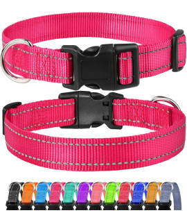 FunTags Reflective Dog Collar, Sturdy Nylon Collars for Puppy and Extra Small Girl and Boy Dogs, Adjustable Dog Collar with Quick Release Buckle,Pink,5/8 Width