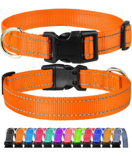 FunTags Reflective Dog Collar, Sturdy Nylon Collars for Small Girl and Boy Dogs, Adjustable Dog Collar with Quick Release Buckle, Orange