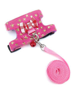 Wontee Small Pet Harness Vest and Leash Set with Bowknot and Bell Decor for Gerbil Guinea Pig Squirrel Kitten Outdoor Walking (M, Pink Star)