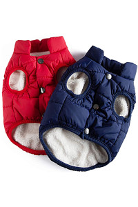 2 Pieces Pet Dog Jacket 2 Layers Fleece Lined Dog Jacket Warm Soft Windproof Small Dog Coat for Winter Cold Weather(Navy, Red, Medium)