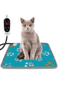 Furrybaby Pet Heating Pad, Waterproof Dog Heating Pad Mat for Cat with 5 Level Timer and Temperature, Pet Heated Warming Pad with Durable Anti-Bite Tube Indoor for Puppy Dog Cat (Green Paw, 17 X 17)