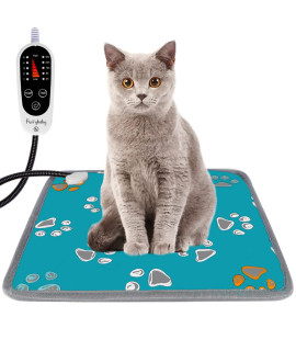 Furrybaby Pet Heating Pad, Waterproof Dog Heating Pad Mat for Cat with 5 Level Timer and Temperature, Pet Heated Warming Pad with Durable Anti-Bite Tube Indoor for Puppy Dog Cat (Green Paw, 17 X 17)