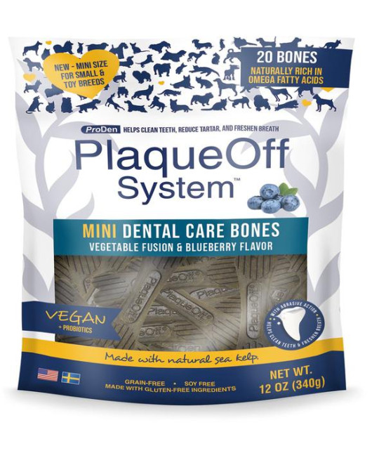 Proden System Mini Dental Care Bones Vegetable Fusion and Blueberry Flavor Dog Treats; 12Oz