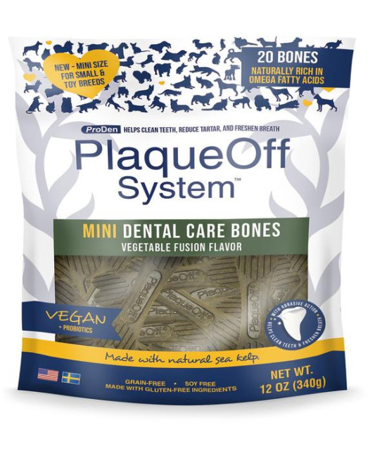Proden Plaqueoff System Mini Dental Care Bones Vegetable Fusion Flavor Dog Treats; 12Oz