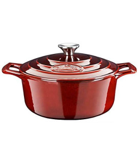 La cuisine 2110MB Enameled cast Iron Dutch Oven, casserole, Pot, 5-Quart (QT) - Matte Black Enamel Interior, cranberry Porcelain Enamel Exterior