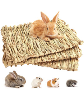PrimePets Grass Mat for Rabbits Bunny, 3 Pack, Woven Hay Mat for Small Animals, Natural Straw Bedding Resting Cage Mat for Guinea Pig Parrot Chinchilla Hamster Rat