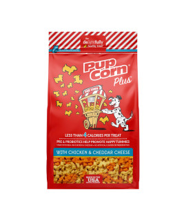 Pup Corn Plus - Puffed Dog Treats with Prebiotics and Probiotics - Chicken & Cheddar Cheese (24.5oz) - Made in USA