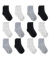 Tenpluszero 12 Pairs Non Slip Toddler Socks crew Socks with grips for Baby Boys girls (Black,White,grey, 2T4T)