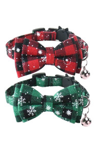 Malier Cat Collar with Christmas Snowflake Pattern Bow tie and Tiny Bell, Adorable Collar with Light Adjustable Buckle Pet Accessories for Kitten Kitty Cats Puppy