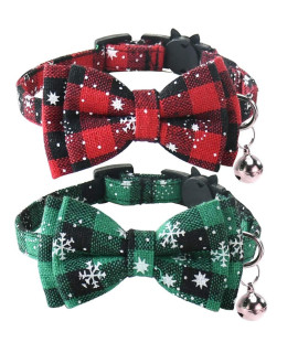 Malier Cat Collar with Christmas Snowflake Pattern Bow tie and Tiny Bell, Adorable Collar with Light Adjustable Buckle Pet Accessories for Kitten Kitty Cats Puppy
