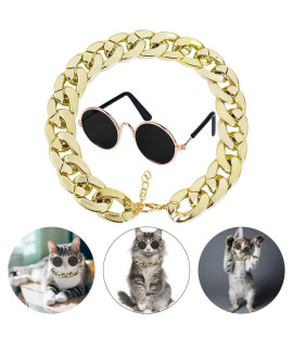 Legendog , 2pcs Fashion Cool Pet Sunglasses Adjustable Pet gold chain Set for Cats and Small Dogs
