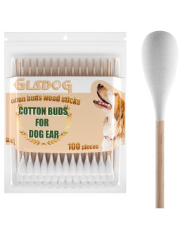 GLADOG 6 Inch Professional Large Cotton Buds for Dogs, Specially Designed Dog Cotton Buds with Wood Handle, Large Means Safe