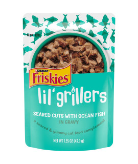 Purina Friskies Gravy Wet Cat Food Lickable Cat Treats, Lil' Grillers Seared Cuts With Ocean Fish - 1.55 oz. Pouch