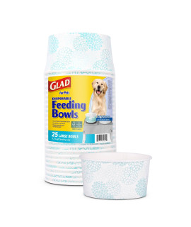 Glad for Pets Disposable Feeding Bowls Large Dog Bowls in Teal Pattern 3.5 Cup Feeding Size, 25 Count - Dog Bowls are Great for Dry and Wet Dog Food or Water
