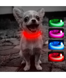 DOMIGLOW LED Dog Collars Puppy Collar USB Rechargeable Light Up Dog Collar Adjustable Reflective Pet Collars Keep Your Dogs and Cats Be Seen & Safe in The Dark (XS, Red)