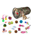 Dono 21Pcs Cats Feather Toys-Kitten Interactive Pet Toys Assortments (2 or 3 Way Hole Tunnel) Cat Feather Wand Fun Ball Chew Sticks, Fluffy Mouse, Fake Mice, Crinkle Balls