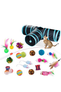 Dono AssortAments-2 or 3 Way Hole Cat Tunnel, Feather Wand Fun Chew Sticks,Crinkle Cat Toys for Indoor & Outdoor Playing, jouet Pour Chat