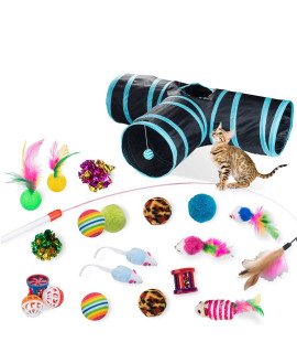 Dono AssortAments-2 or 3 Way Hole Cat Tunnel, Feather Wand Fun Chew Sticks,Crinkle Cat Toys for Indoor & Outdoor Playing, jouet Pour Chat