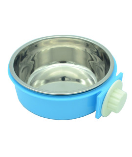 RUBYHOME Dog Bowl Feeder Pet Puppy Food Water Bowl, 2-in-1 Plastic Bowl & Stainless Steel Bowl, Removable Hanging Cat Rabbit Bird Food Basin Dish Perfect for Crates & Cages, Blue